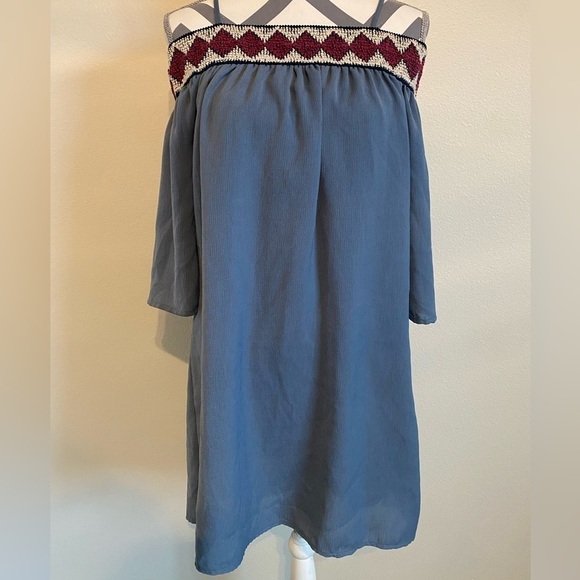 Women’s Maurices Off the Shoulder Smocked Blue Boho Knit Western Dress Medium - Picture 1 of 10